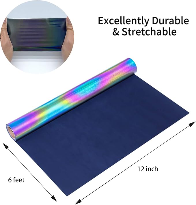 Reflective Heat Transfer Vinyl HTV Vinyl 12in x 6ft Reflective Rainbow Iron On