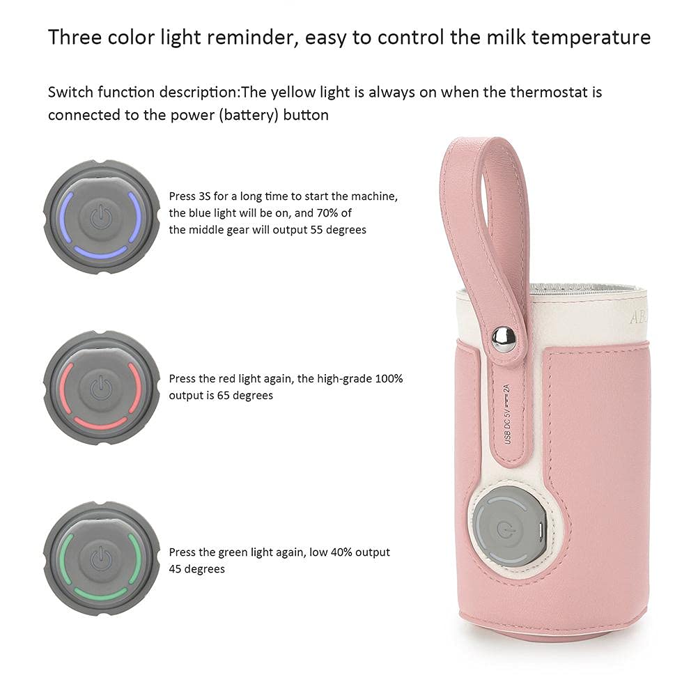 FTVOGUE Bottle Warmer Bag 3 Temperature Adjustable Portable Baby Bottle Warmer for Connecting to Mobile Power