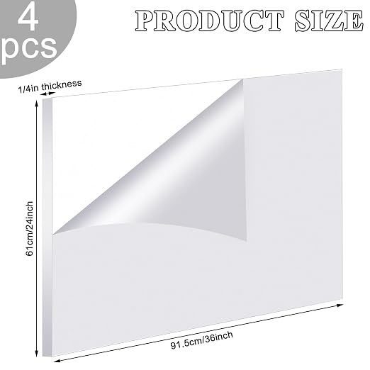 Roowest 4 Pcs 24 x 36 Inch, 1/4 Inch Thick Clear Acrylic Sheets Transparent