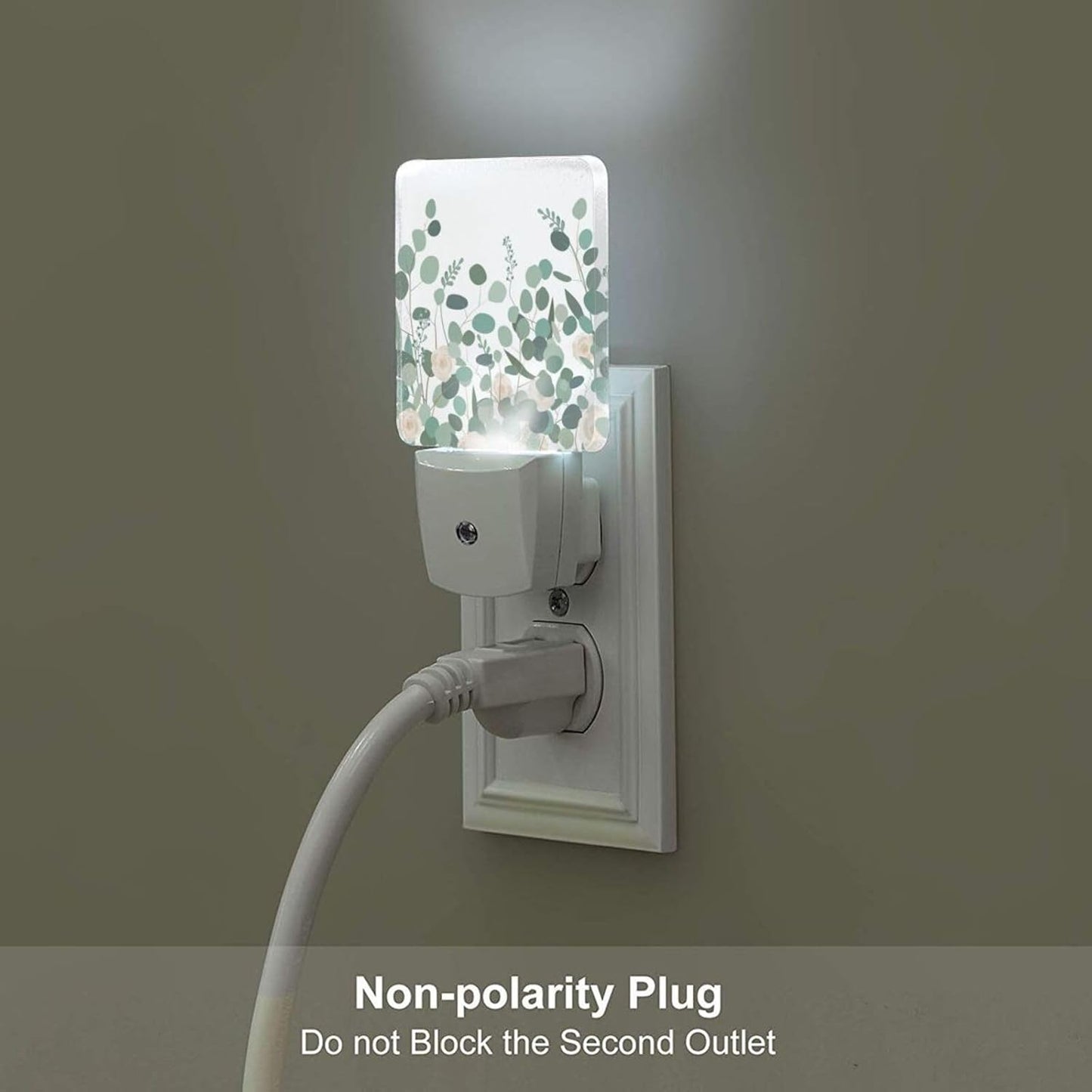 Eucalyptus Branches and Roses Night Light,Plug-in Nightlights Auto Sensor Night Lamp Dusk to Dawn Lamp Home Decor for Nursery Children Girls Boys