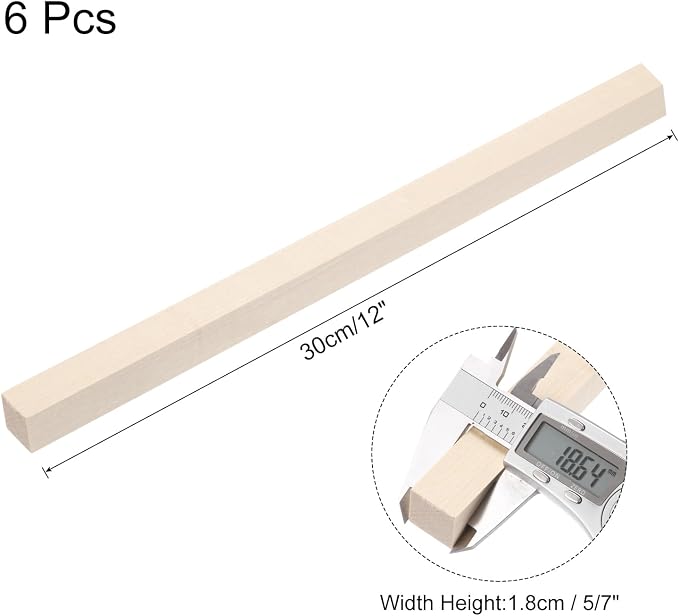 MECCANIXITY 6pcs Wood Sticks, 5/7"x 5/7" x 12" Rectangle Wooden Cube Wood