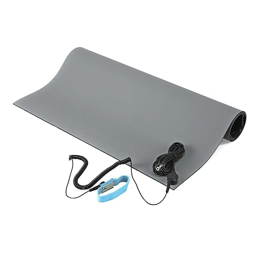 MWRF Source™ ESD Mat Kit with Wrist Strap and Grounding Cord (2.5 FT x 3 FT x 0.12 Inch, Grey)