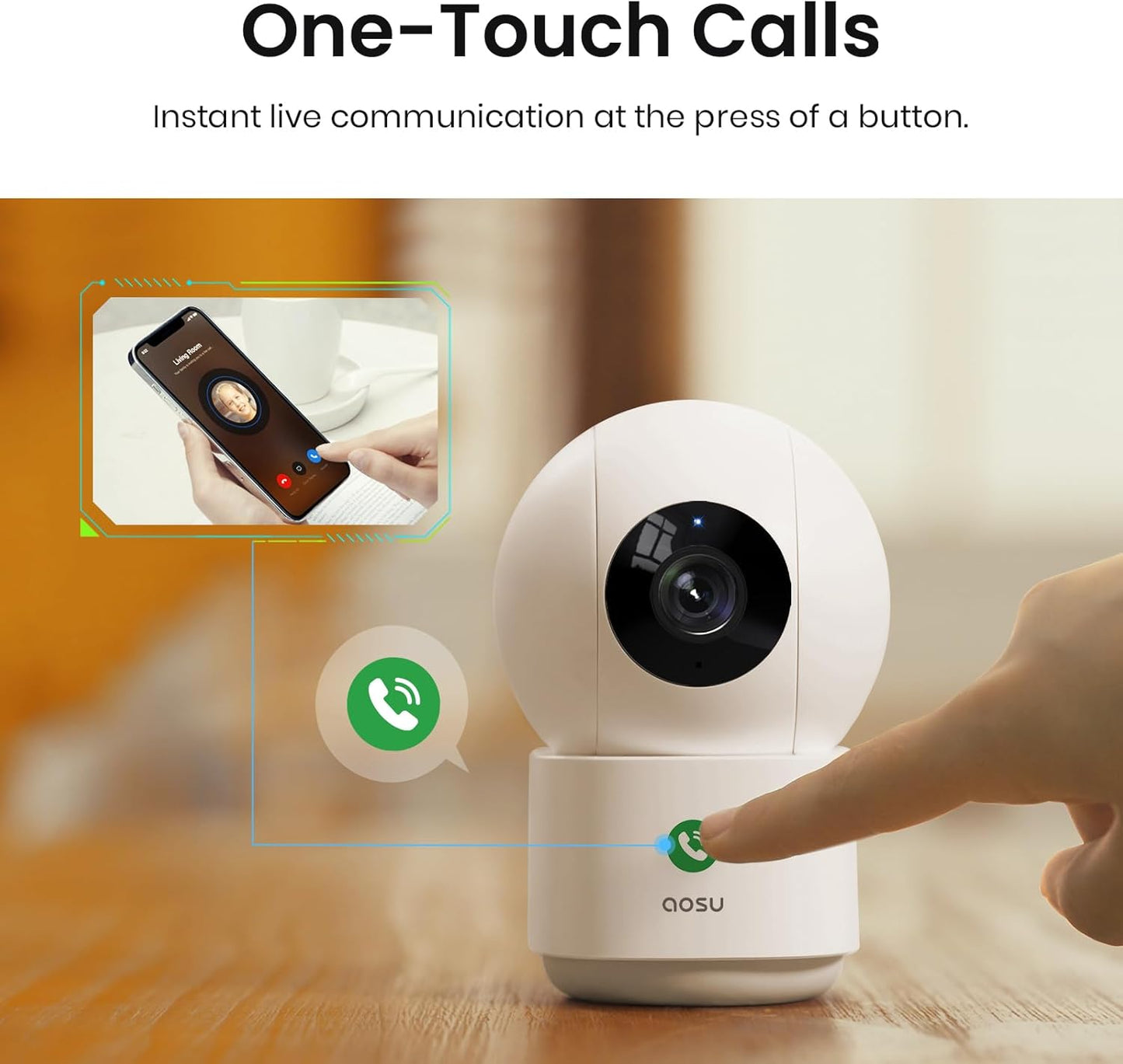 AOSU 4MP Security Camera Indoor, 2.5K Baby Monitor Pet Camera 360° for Home Security, WiFi Camera with 5/2.4 GHz Wi-Fi, One-Touch Call, Smart Motion Tracking, IR Night Vision, Compatible with Alexa