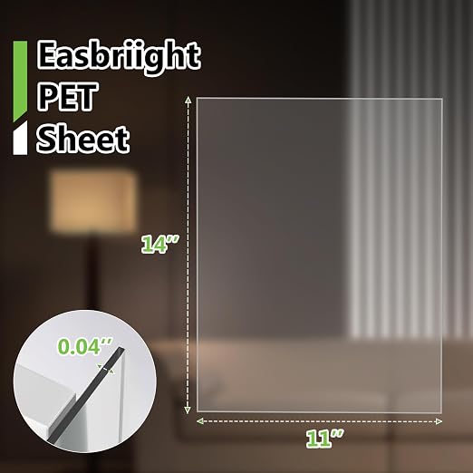 10-Pack of 11×14"×0.04" PET/Plexiglass Sheets, Transparent Flexible Plastic