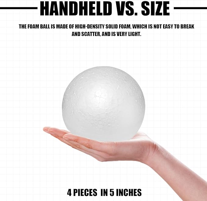 Styrofoam Balls 5 Inch, DIY for Home and School, Smooth Solid Round for Arts