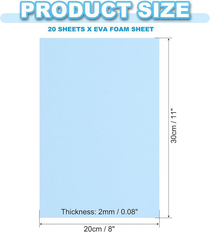 PATIKIL 20 Pack EVA Foam Sheets, Light Blue
