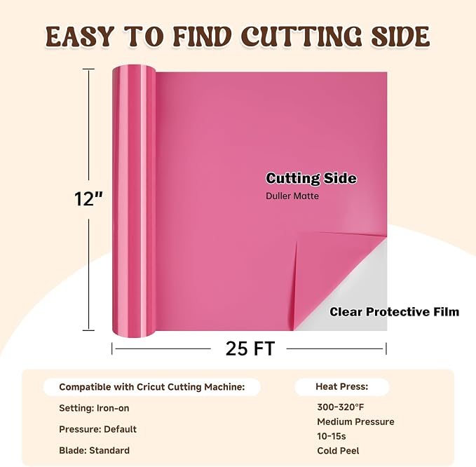 guangyintong Heat Transfer Vinyl Pink HTV Rolls, Matte Surface HTV Vinyl
