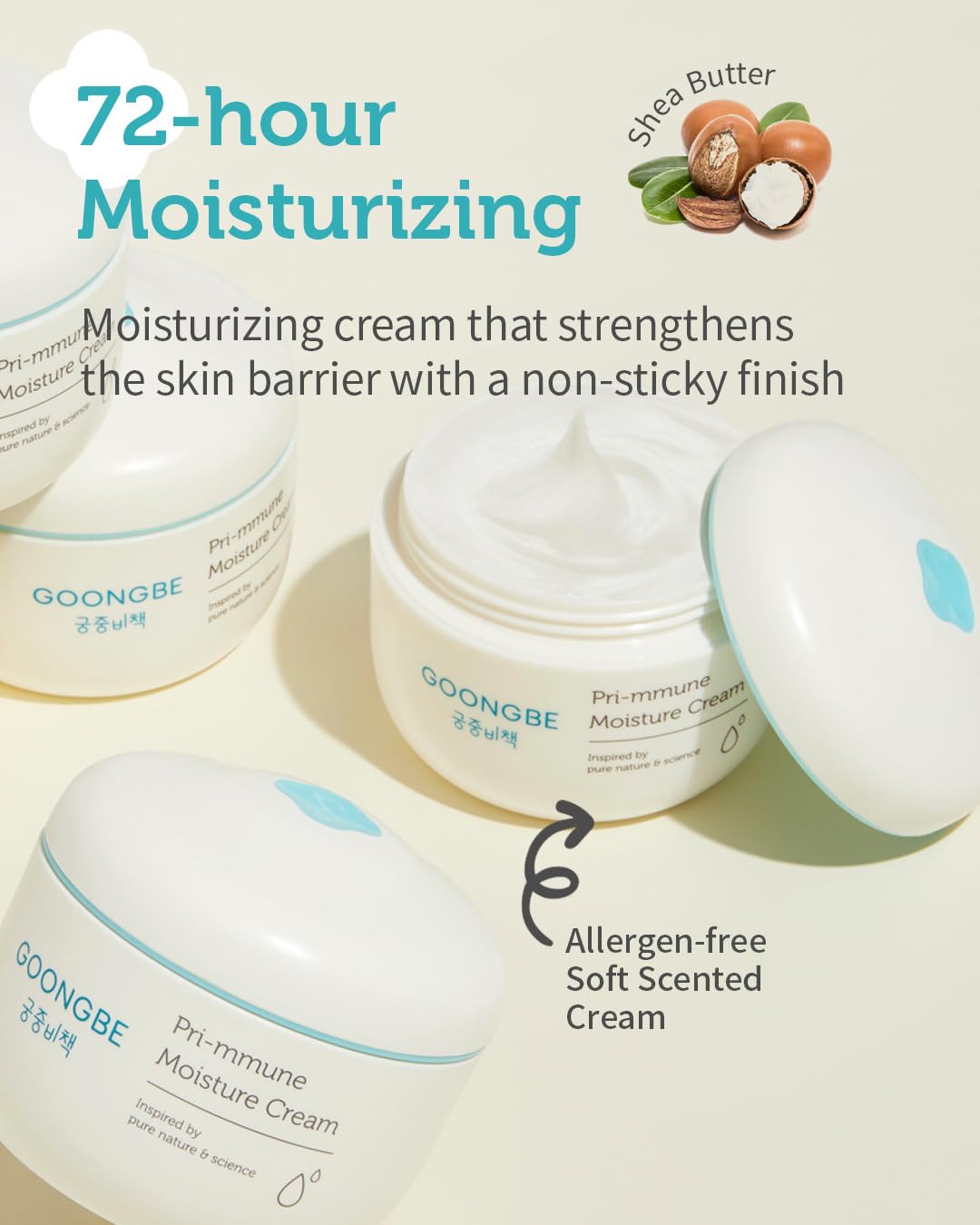 GOONGBE Pri-mmune Moisture Cream - Korean Baby Body Cream with Shea Butter - Hypoallergenic Gentle Daily Moisturizer for Dry Skin - Fast Absorbing, Naturally Derived Non-Sticky Cream, 6.1oz. 2 Pack