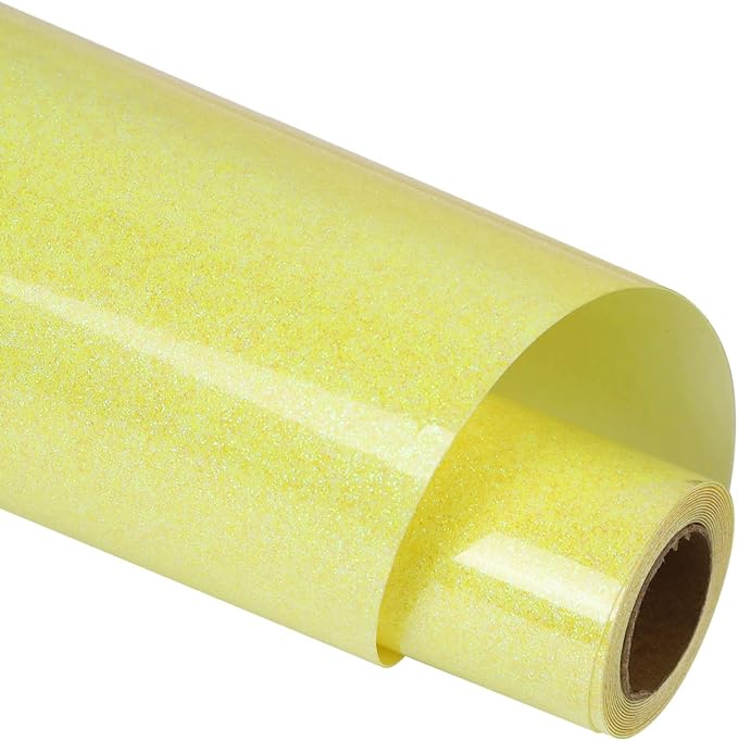 guangyintong Heat Transfer Vinyl Glow Glitter Light Yellow HTV Rolls, Glitter