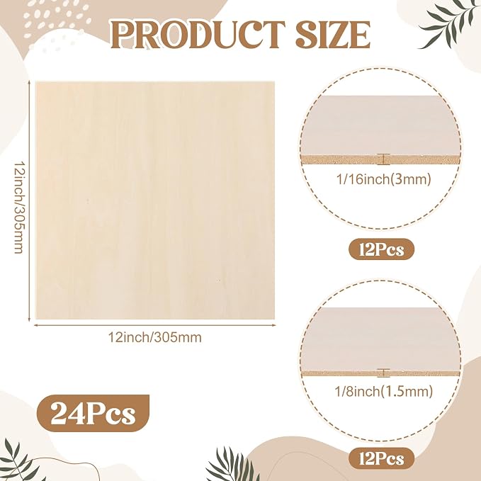 SiliFine 12x12 Inch 24 Pack Basswood Sheets