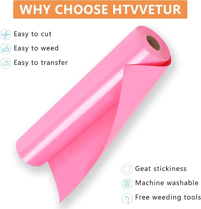 HTVVETUR Pink HTV Iron on Vinyl 12Inch by 35ft Heat Transfer Vinyl