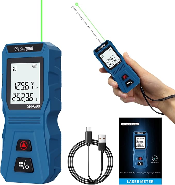 Mini Green Laser Distance Meter 262Ft – Rechargeable Digital Measuring Tool