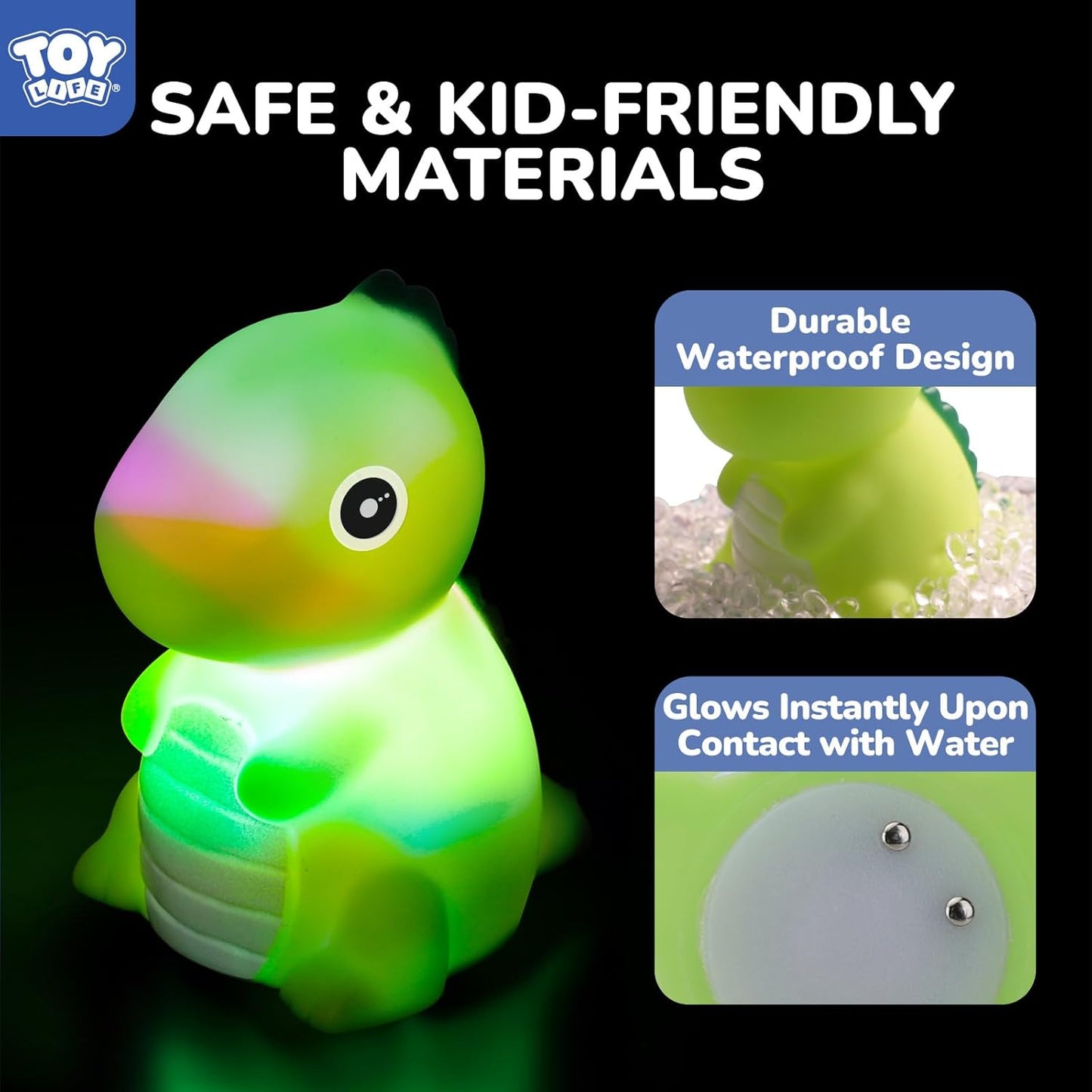TOY Life 6 PC Dinosaur Light Up Bath Toys for Kids, No Hole Glow Bath Toys for Kids Ages 4-8, Baby Toddler Bath-Time Gifts for Easter, Birthday, Christmas, Ideal for Shower, Bathtub, Swimming Pool