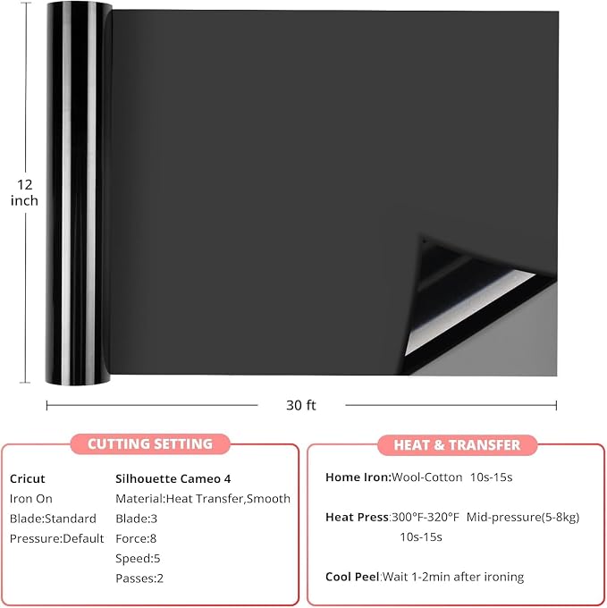 HTVRONT Black HTV Heat Transfer Vinyl Roll