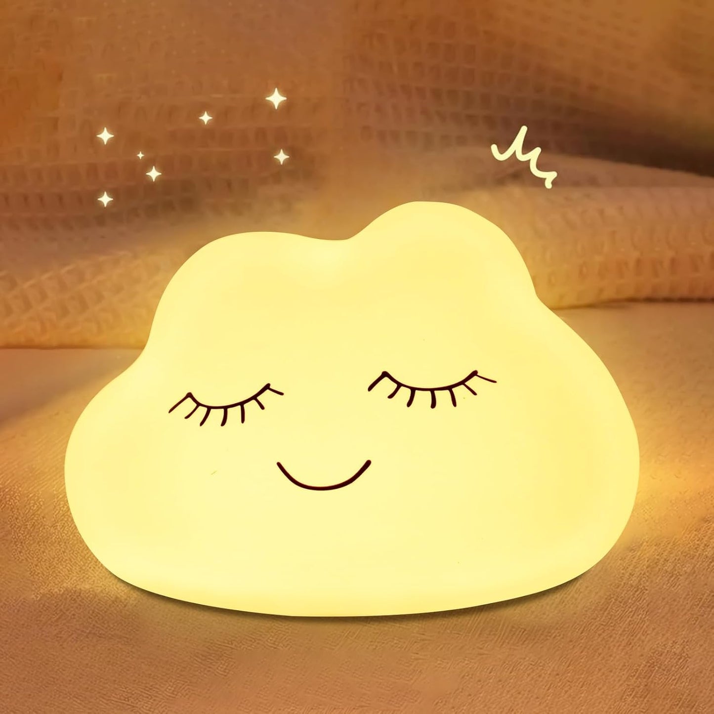 Night Light for Kids, 7 Colors Soft Silicone Kids Night Light with 3 Level Dimmable, Rechargeable Anti-glare Nursery Night Light with Warm White & Multicolor, Squishy Cute Cloud Bedside Touch Lamp