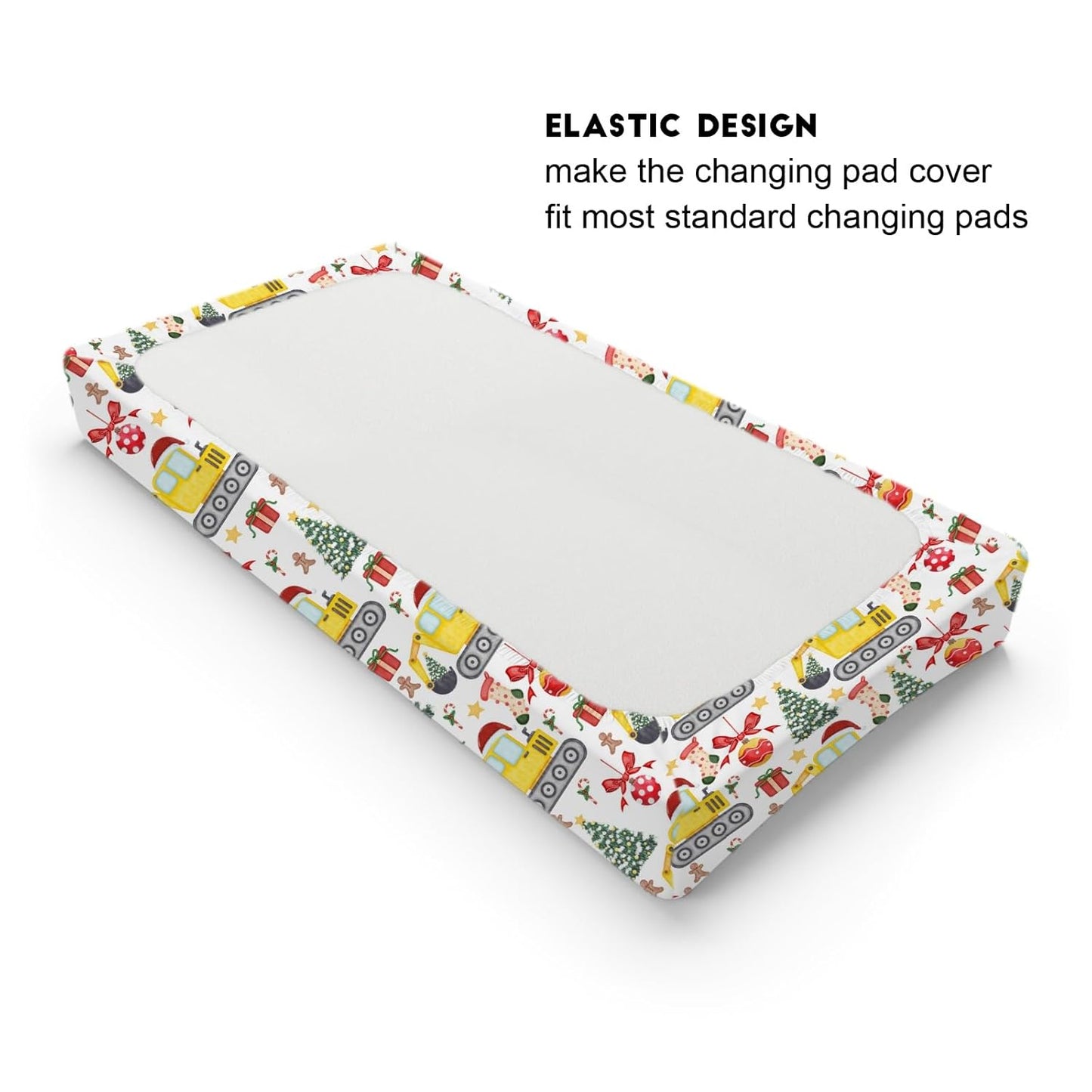 Christmas Truck Excavator Tractor Changing Pad Cover Construction Trucks Fitted Baby Change Table Sheets for Boys Girls Soft Winter Xmas Gift Stretch Fitted Changing Table Mats Cover 32''x16''