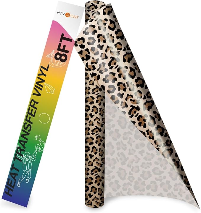 HTVRONT Heat Transfer Vinyl Roll, 12in x 8ft Leopard HTV | Leopard Printed Iron