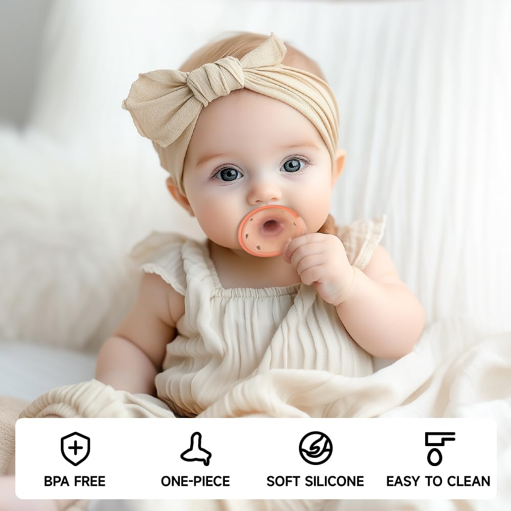 Baby Pacifiers 3 Month, 6 Month Breast-Like Shape Soft Silicone Newborn Pacifiers with Large Air Holes, BPA Free
