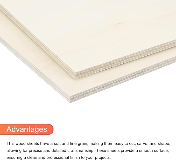 MECCANIXITY 3pcs Basswood Sheets 4 x 12 x 3/16 Inch Unfinished Wood Boards
