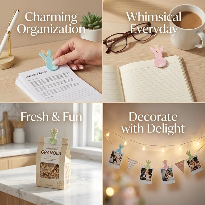 18 Pack Bunny Wooden Clothespins, Mini Clips Photo Clips