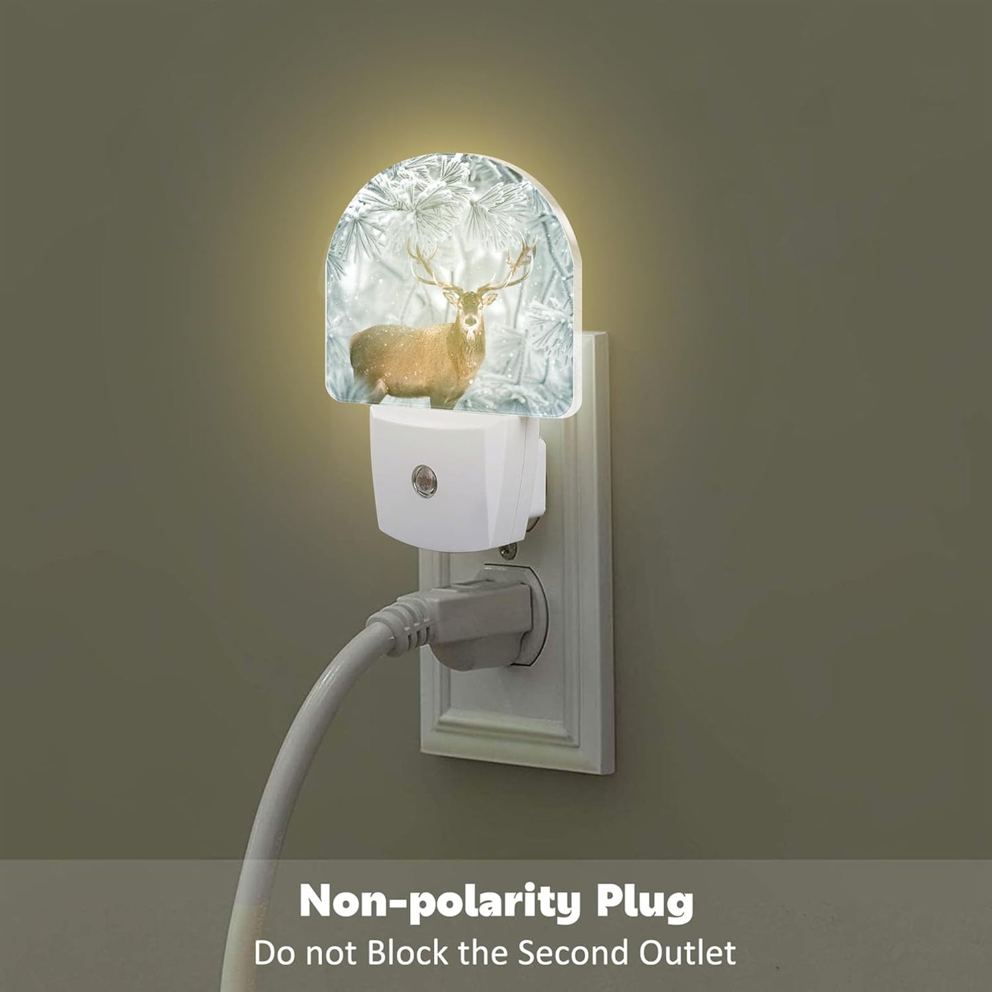 Red Deer in Winter Forest Night Light Plug into Wall, Beautiful Christmas Scenery Dusk to Dawn Night Light Plug in,0.5w Energy Saving Sleep Friendly NightLight for Kids Boys Girls Home Decor