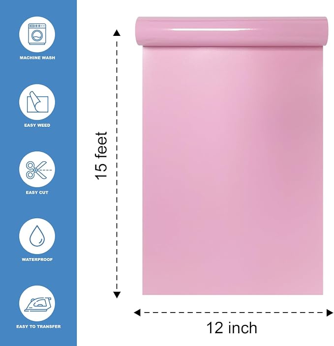 Pink Heat Transfer Vinyl HTV Roll 12" x 15ft. | Easy to Cut, Weed & Transfer