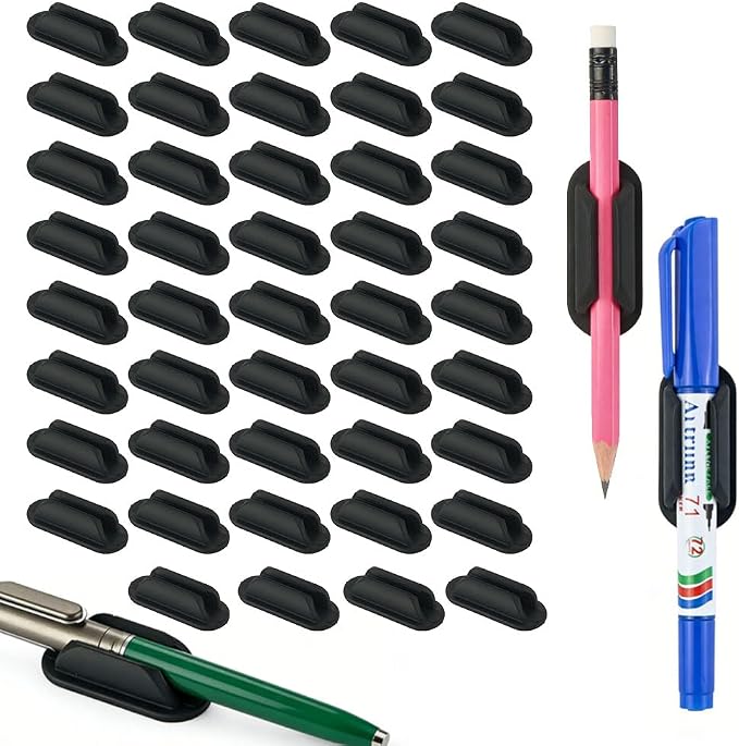 40 PCS Adhesive Pencil Holders for Desk, Silicone Pencil Holder