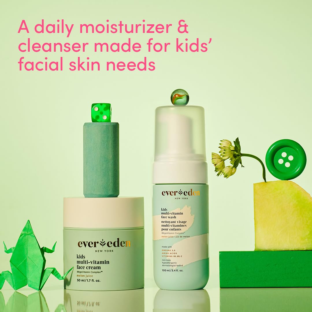 Evereden Kids Face Cream: Melon Juice, 1.7 oz. | Face Lotion | Clean and Non-Toxic Face Moisturizer | Multi-Vitamin Skin Care for Kids