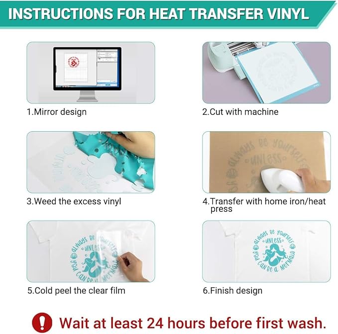 HTVRONT Heat Transfer Vinyl Bundle: 24 Pack 12"x12" Iron on Vinyl | Iron on