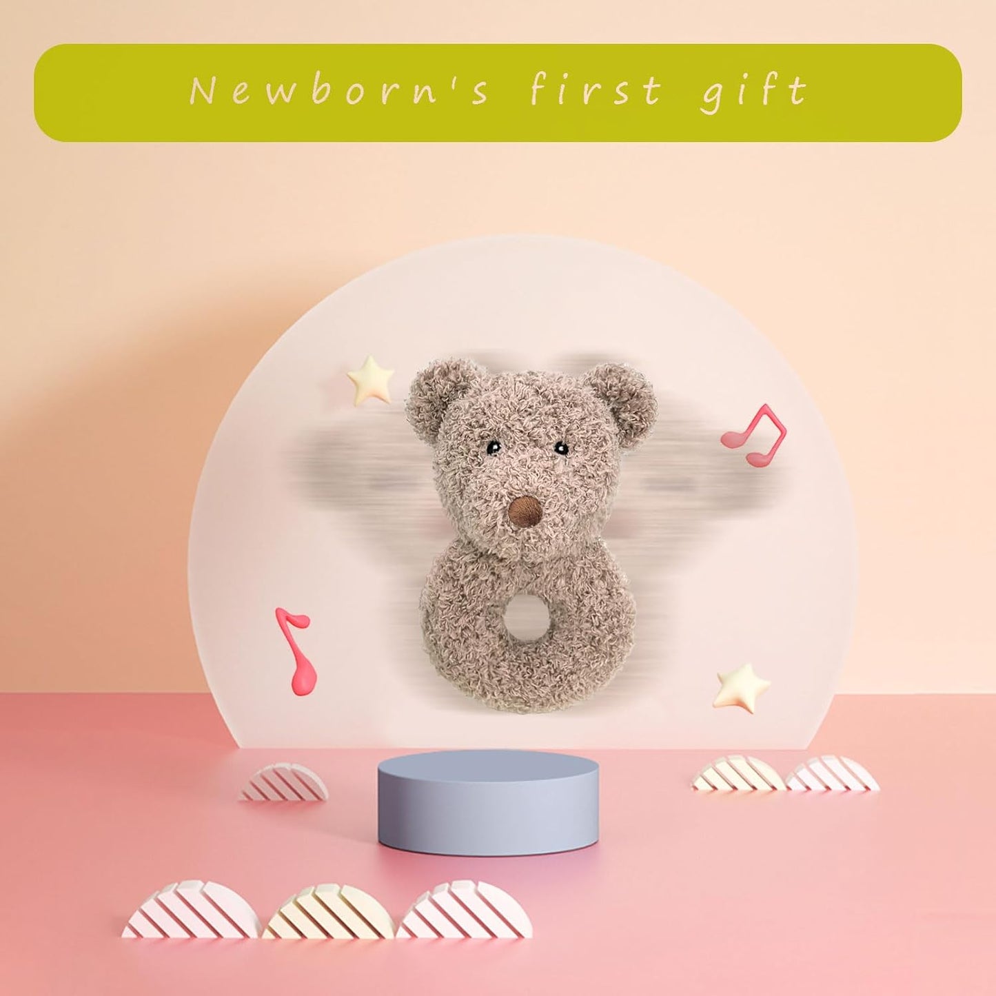 Baby Teddy Bear Soft Rattle Toy, Plush Bear Infant Shaker Rattle Easy-Grasp Stuffed Animal Toy, Gifts for Newborns Babies Toddlers Boys Girls, Brown, 6 Inches