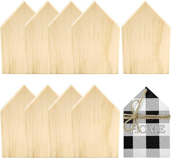 10 Pieces Unfinished House Shaped Wooden Cutouts Rustic Farmhouse Wooden