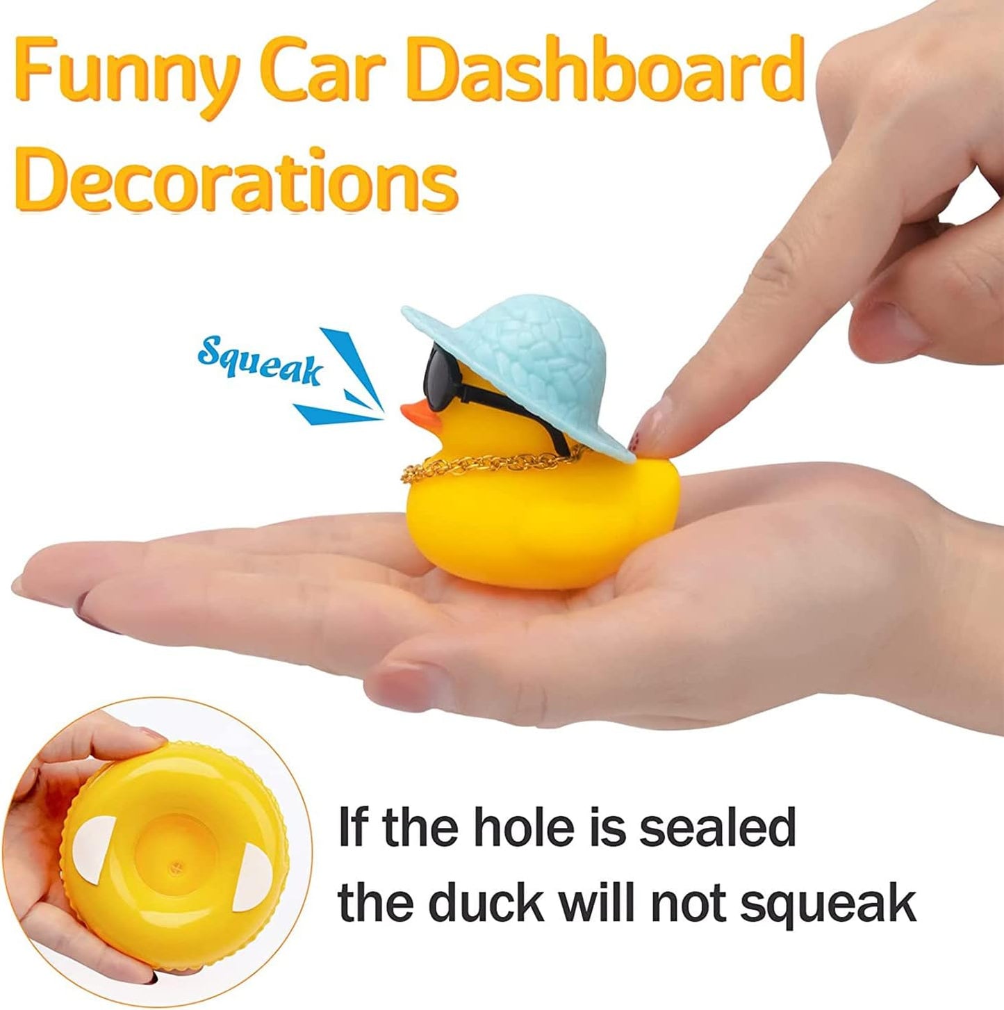 wonuu Car Rubber Duck, Yellow Duck Decoration Dashboard with Sun Hat Swim Ring Necklace Sunglasses for Car Dashboard Decorations