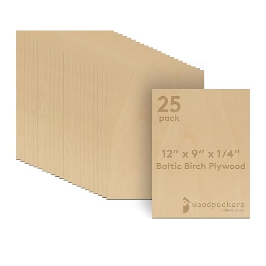 Baltic Birch Plywood, 6 mm 1/4 x 12 x 9 Inch Craft Wood, Box of 25 B/BB Grade