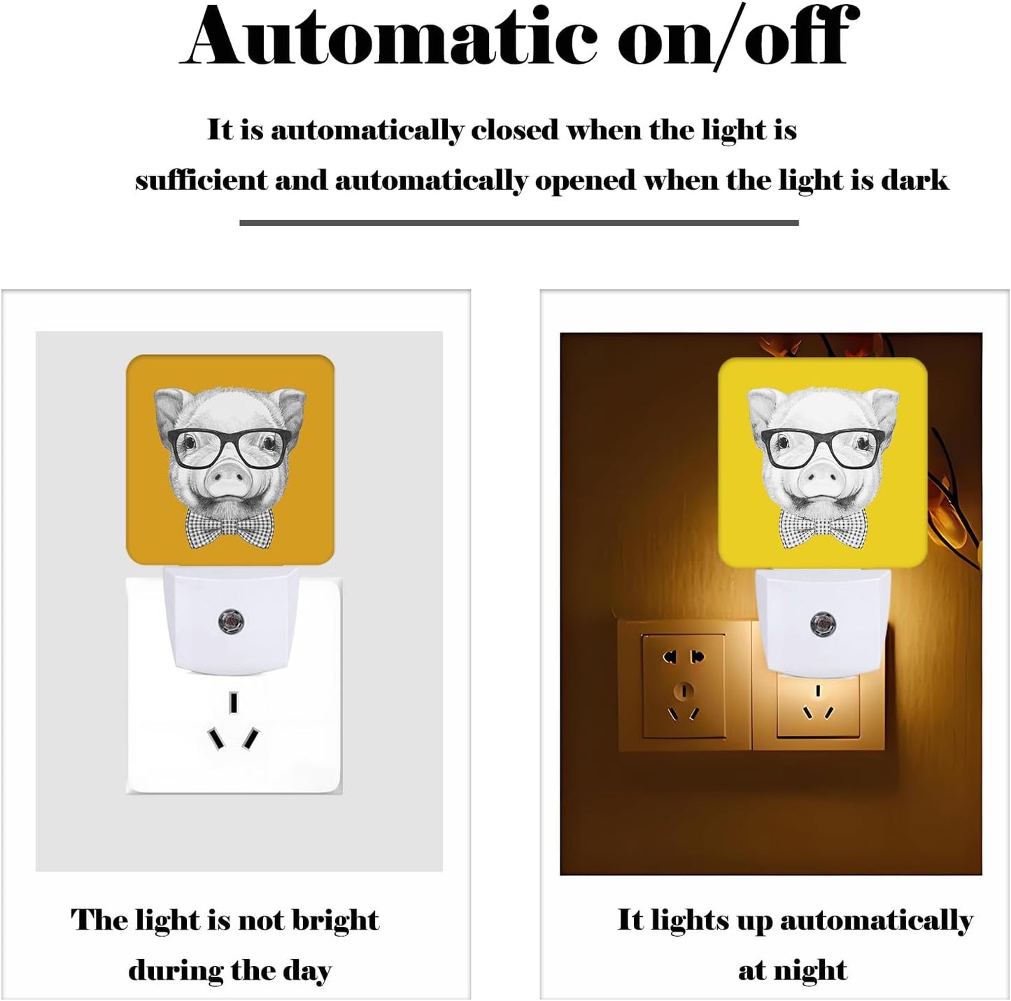 Pig with Glasses Night Light,Plug-in Night Lights with Dusk to Dawn Sensor for Stairway,Hallway,Bedroom Sleep Friendly Ideal for Women/Girls/Boys Gift,0.5w