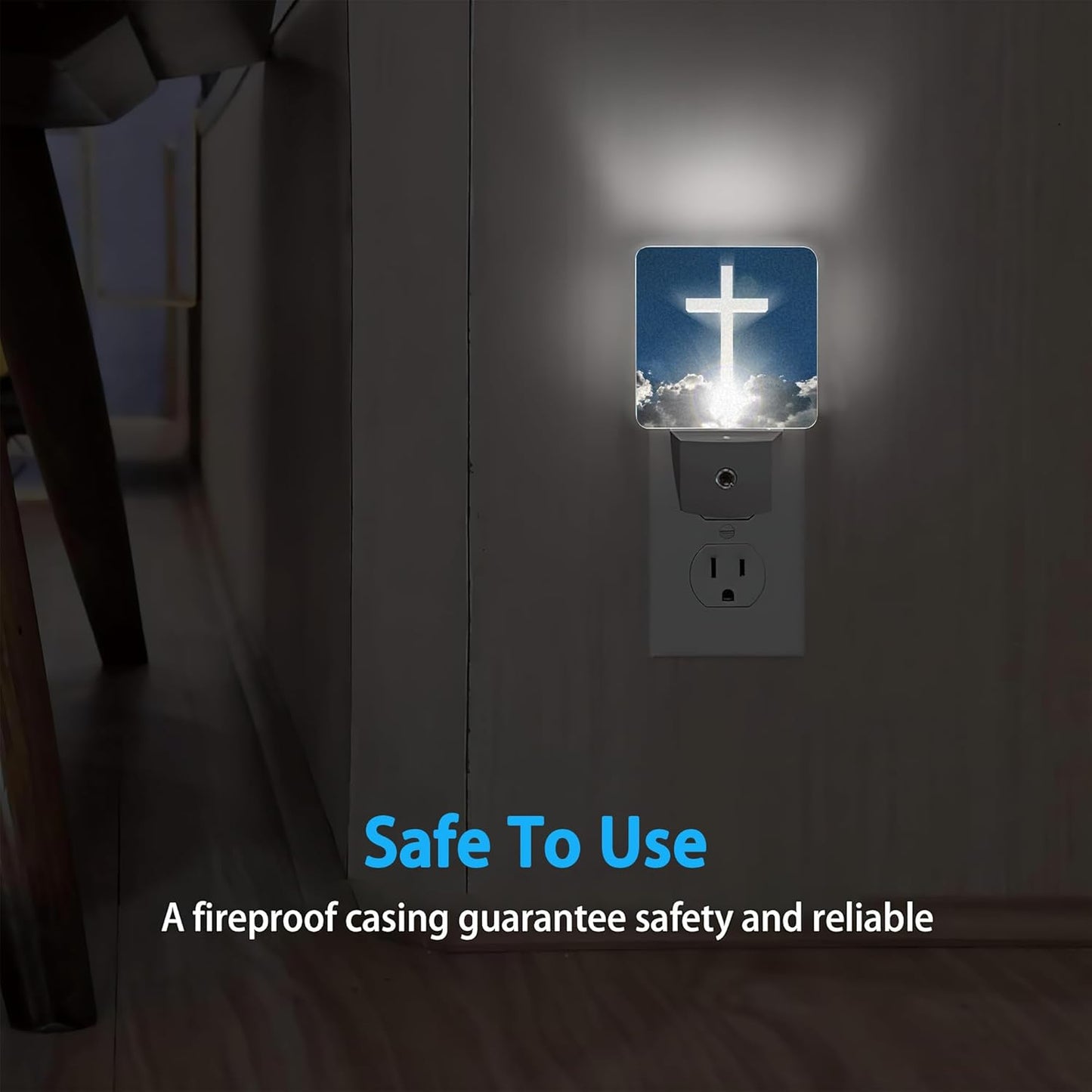Blessed Night Light,White Cross in Heaven Night Lights Plug into Wall Dusk to Dawn Sensor Led Lamp for Women Men,Led Lights for Stairway/Hallway/Bedroom,0.5W