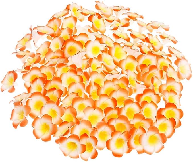 Pursuestar 100Pcs Orange Foam Hawaiian Frangipani Artificial Plumeria Flower