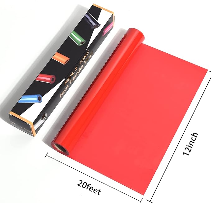 RENLITONG Red Iron on Vinyl 12Inch by 20ft Roll Heat Transfer Vinyl