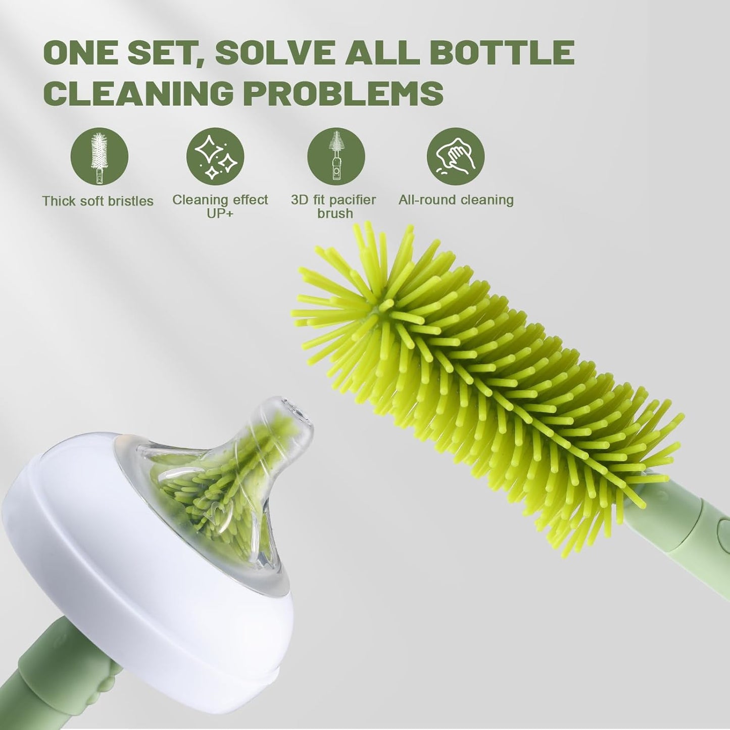 Baby Bottle Cleaner Brush Set Bottle Cleaner Brush Set Portable Bottle Cleaning Kit Set Silicone Brush, Nipple Brush, Straw Brush, Dispense Detergent Dispenser, Drying Rack - 6 in 1