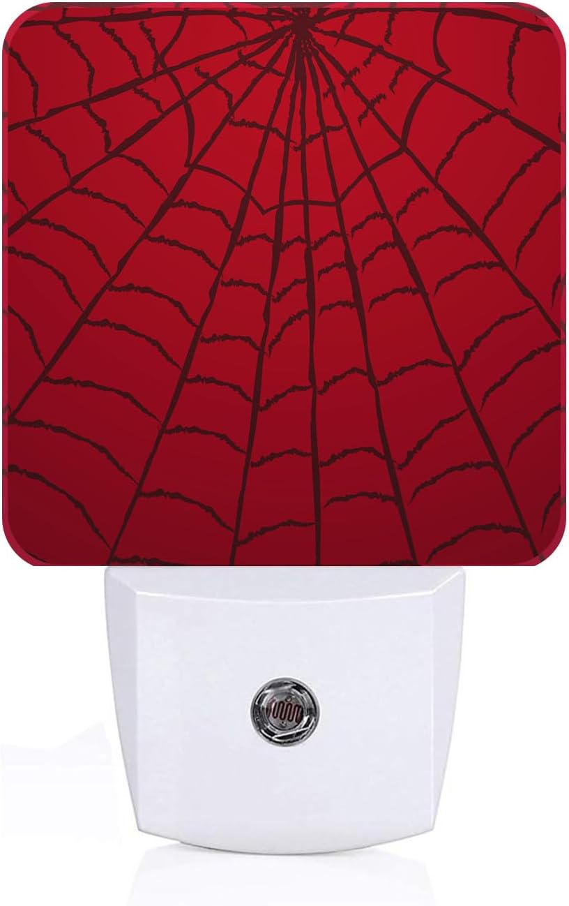 Red Spider Web Night Light,Plug Into Wall Decor for Stairway,Hallway,Kitchen,Dusk to Dawn Sensor Nightlights for Boys/Girls/Women/Men Room Gifts