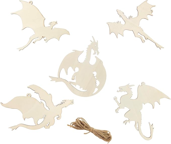 Xonzmmk 20 Pack 6 Inch Wood Dragon Crafts Unfinished Wood Dragon Cutouts Wooden