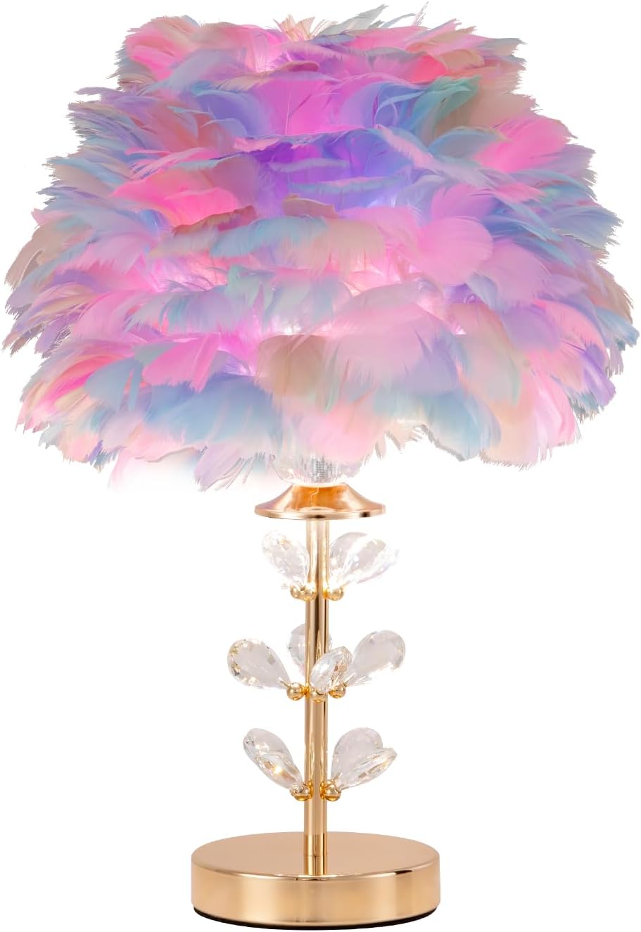Colorful Feather Lamp Creative Furry Table Lamp Modern Feather Desk Lights Romantic Princess Bedside Nightstand Light for Teen Girls Bedroom Living Room Wedding Entryway Office