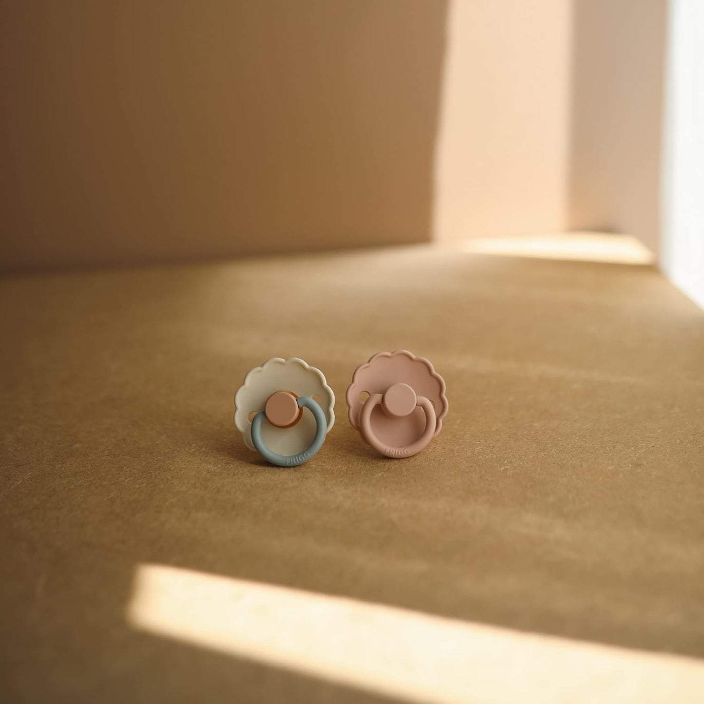 FRIGG Daisy Natural Rubber Baby Pacifier | Made in Denmark | BPA-Free (Blush/Cream, 0-6 Months) 2-Pack