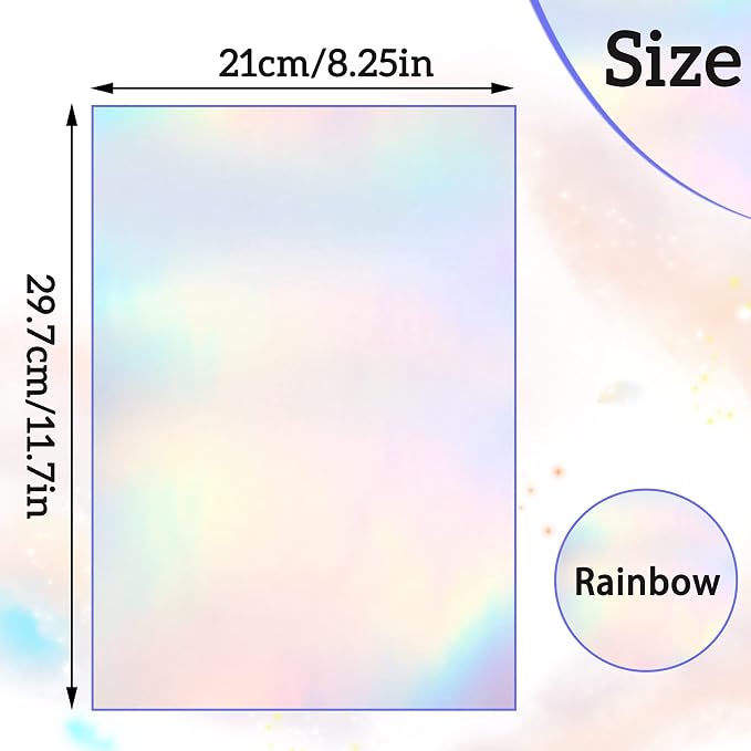 Clabby 36 Sheets Holographic Sticker Paper A4 Vinyl Holographic Laminate Sheets