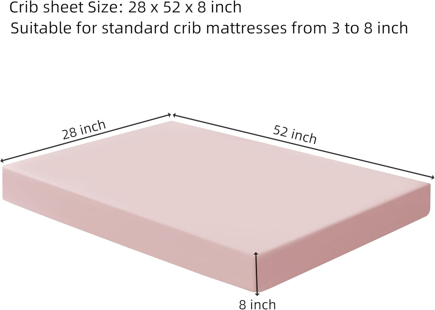 HBHLFZ Crib Sheets for Boys, Girls, 28x52 Inch Fitted Crib Sheet - 8 Inch Deep Pocketed Fixed Sheet - Soft and Comfortable Microfibre - Fits Standard cot and Toddler mattresses, Light Pink
