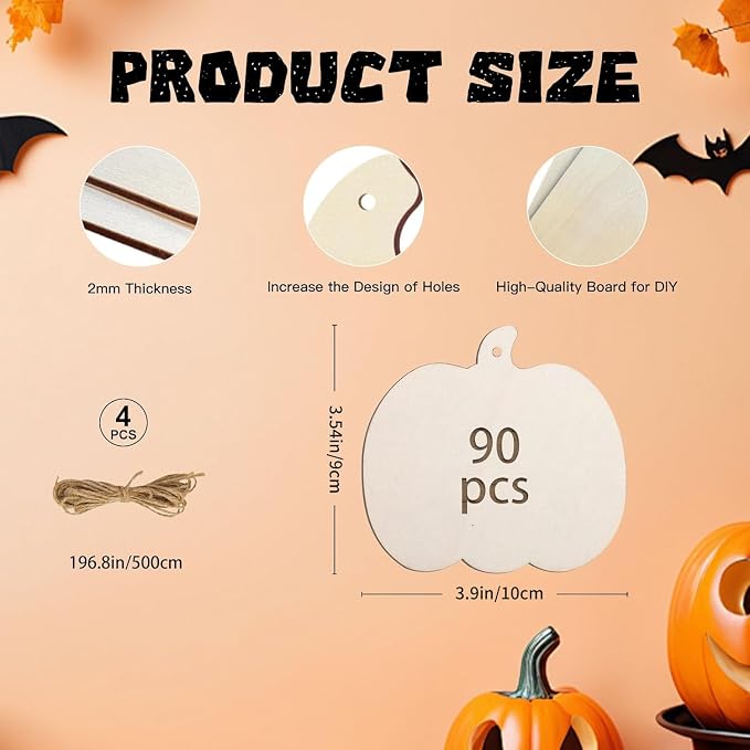 90 Pcs Thanksgiving Pumpkin Wooden Cutouts Unfinished Wood Crafts Pumpkin