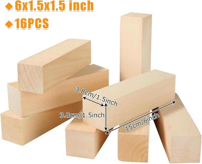 16PCS Basswood Carving Blocks 6 x 1.5 x 1.5 Inch Whittling Wood Blocks Wooden