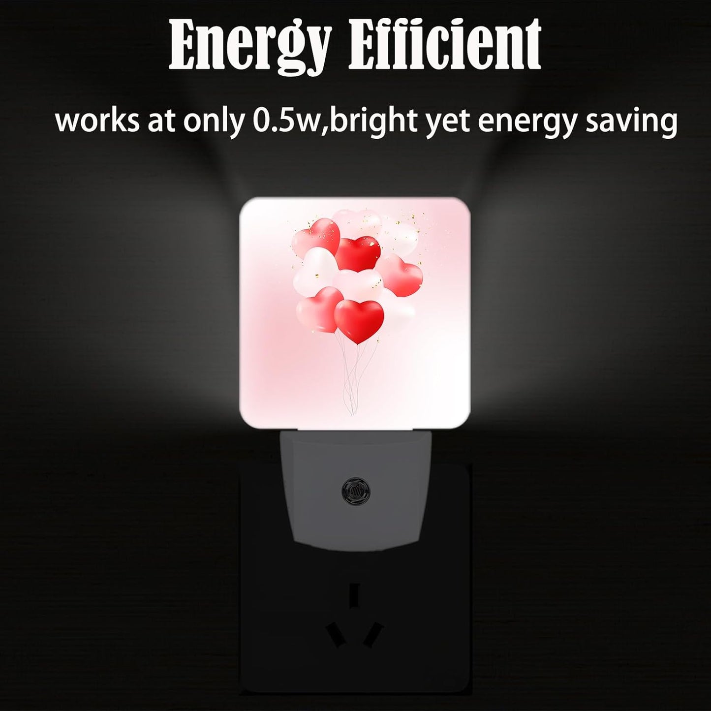 Pink Candy Heart Balloons Night Light,Plug-in Night Lights with Dusk-to-Dawn Sensor for Stairway,Hallway,Bedroom Sleep Friendly Ideal for Women/Girls/Boys Gift,0.5w
