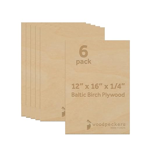 6 mm Baltic Birch Plywood 1/4 x 12 x 16 Inch, Box of 6 B/BB Grade Craft Wood