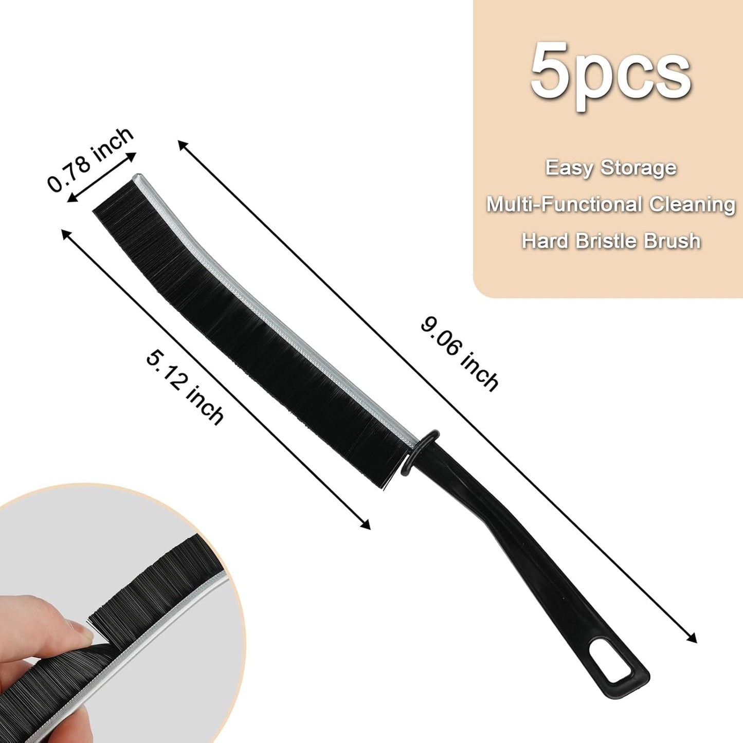 5PCS Crevice Cleaning Brush,Gap Cleaning Brush, Slim Flat Curved Brush for Narrow Gaps,Deep Crevices and Small Spaces,Hard Bristle Brush,Easy to Clean, No Residue, Kitchen & Bathroom Cleaning