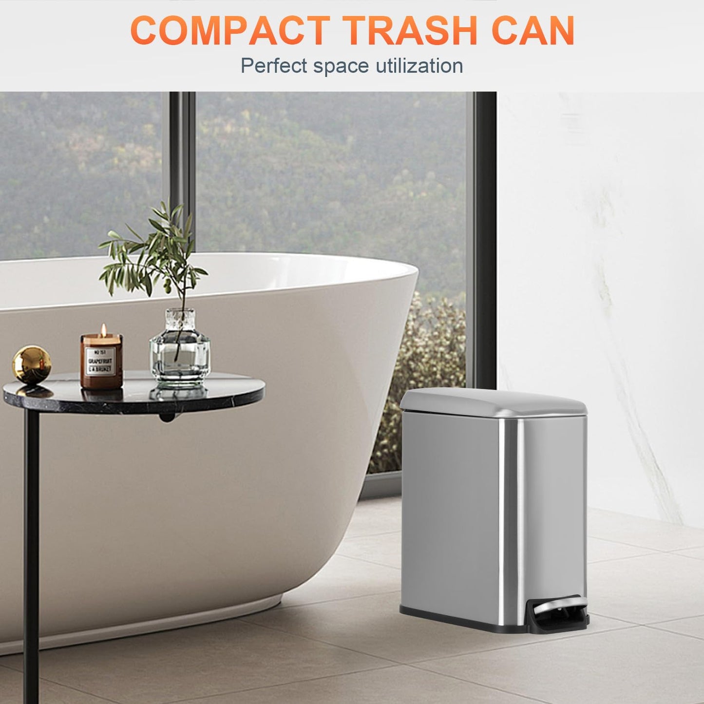 PayLessHere 1.3 Gallon Trash Can Kitchen Trash Can Stainless Steel Garbage Can with Removable Plastic Inner Bucket Lid Foot Pedal for Home Kitchen Bedroom Bathroom (2, Stainless Steel)